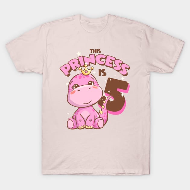 This Princess is 5 Girls 5th Birthday Pink Dinosaur Party T-Shirt by Irene Koh Studio